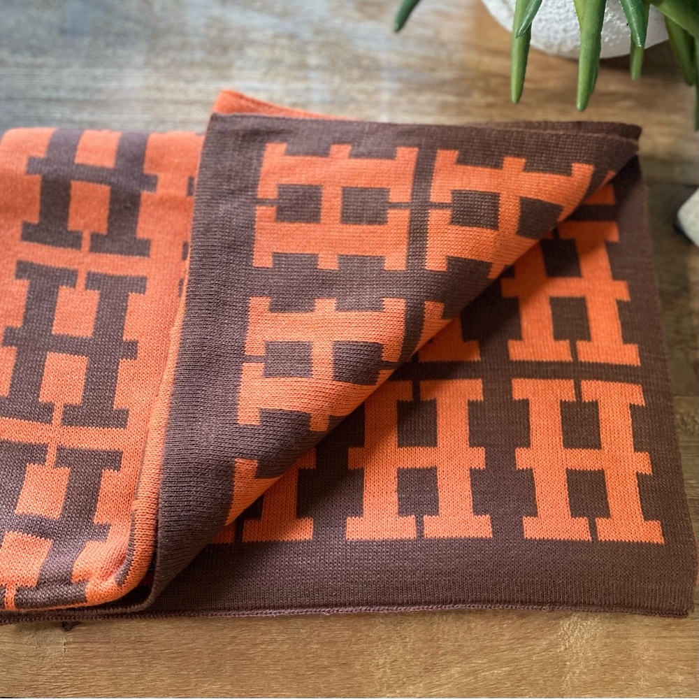 Reversible Orange & Brown Patterned Scarf - Picture 5 of 8